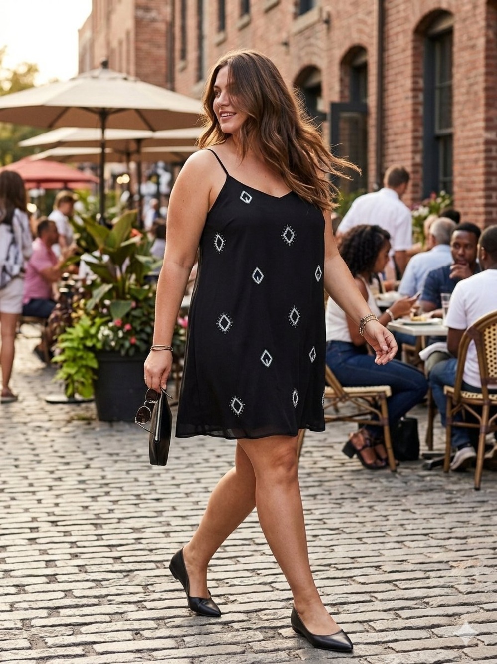 Old Navy Black Cami Dress XXL Bead Embellished Diamond V-Neck Mini Flowy